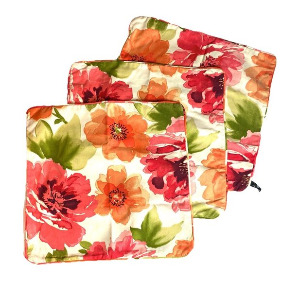 Pink Coral Floral Pillow Covers - Set of 3 - 100% Cotton Zip Closure Fits 20x20 - Picture 1 of 6
